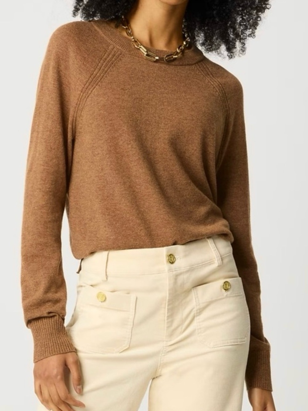 J Crew 100% Lambs Wool Boyfriend Crewneck Sweater Top - Medium - Camel Brown